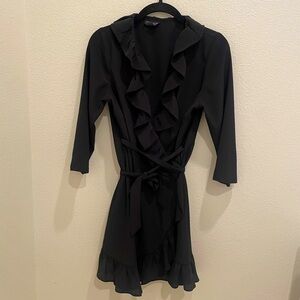 Topshop Black Ruffle Wrap Dress/ cover up – Size US 8 (UK 12 / EU 40)